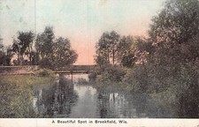 Postcard WI: Beautiful Spot in Brookfield, Wisconsin Posted 1913, Hand-Colored picture