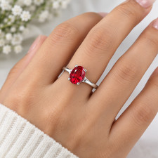 Natural Red Garnet Ring 1 Carat Oval Cut Solitaire 925 Sterling Silver Jewelry G picture