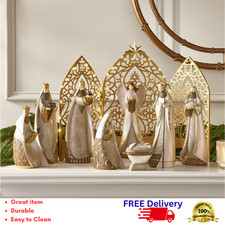Pre-Lit 9 Piece Christmas Nativity Set LED Warm White Lighted Resin Decor Stable picture