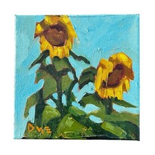 Original Painting Sun Flower Signed 6x6 Impressionistic Art Abstract picture