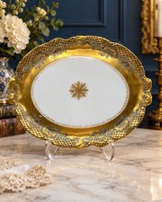 Antique LS&S Limoges France 14” Gold Encrusted Porcelain Serving Platter Tray picture
