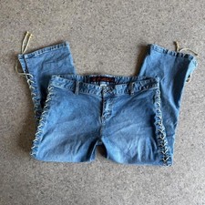 2000's y2k MUDD vintage lace up capri low rise mall core grunge flared jeans picture