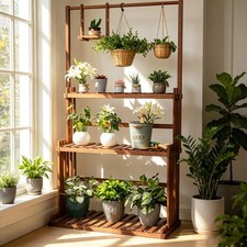 Wood Plant Stand 3-Tier Hanging Pots Flower Shelf Indoor Outdoor Garden Display picture