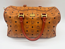 Vintage MCM Cognac Visetos Boston Bag Satchel Monogram Gold Hardware 0612B picture