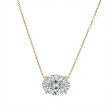 1/3 Ct Oval Lab Grown Floating Diamond Necklace East-West 14K Yellow Gold F/VS picture