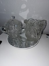 Early American Pressed Glass Vintage Creamer and Covered Sugar Bowl Set picture