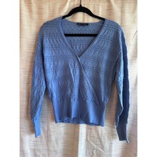 INC International Concepts Blue Pointelle Knit Surplice Wrap Sweater Small picture