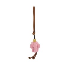 Auth Loewe Elephant Felt Bag Charm Pink Tan Leather Strap Gold‑Tone Anagram Cube picture