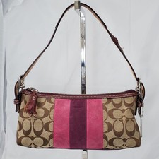 Vintage Damaged Y2K Coach East West Signature Stripe Demi Baguette 7039 Hamptons picture
