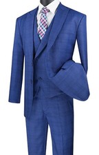 Vinci Men's Modern Fit Glen Plaid 3-Piece Suit with Vest (Size 38-56) BLUE picture