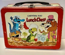 Vintage 1963 Cartoon Zoo Lunch Chest Hanna Barbera Metal Tin Lunch Box picture