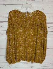 Easel Anthropologie Women's L Large Mustard Floral Boho Fall Long Sleeve Top picture