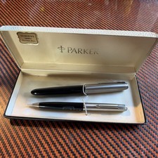 VTG Parker Electro-Polished Pen And Liquid, Lead Pencil Set W/Box & Case New picture