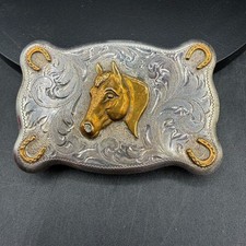 Vintage Diablo Belt Buckle Unisex OS Sterling Silver Horse Head Western Vintage picture