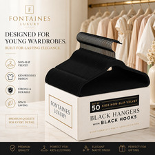 Fontaines Luxury Kids Black Velvet Hangers 50 Pack Non Slip Slim Swivel Hook picture