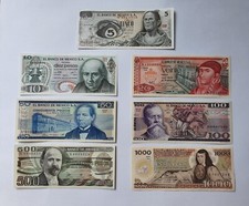 BANKNOTES MEXICO W/7 PIECES 5, 10, 20, 50, 100, 500, 1000 PESOS UNCIRCULATED picture