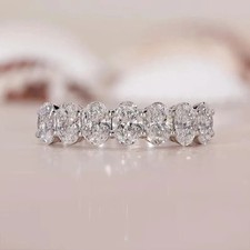5.00 Ct Oval Cut Natural Diamond Solid 14K White gold Half Eternity Band Ring picture