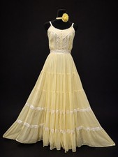 VTG 70s Gunne Sax Yellow Prairie Sundress Cottage Country Maxi picture
