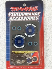 Traxxas TRA5186A Aluminum Wheelie Bar Wheel Set w/Rubber Tires Blue New picture
