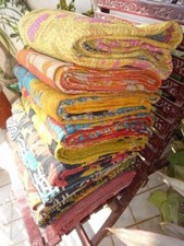 Reversible Kantha Lot Twin Quilt Indian Vintage Handmade Blanket Throw Patchwork picture