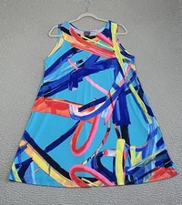 Clara Sun Woo Ribbon Dance Jewel Neck Swing Dress Size M Abstract Watercolor picture
