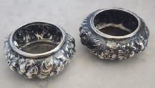 Stieff Pair Of Antique Victorian Sterling Silver Repousse Open Salt Cellars picture