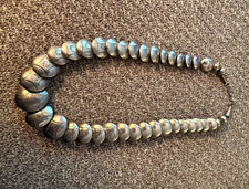 Vintage Navajo Hand-Stamped Graduated Sterling Silver Saucer Bead Necklace picture