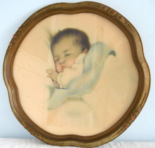 VINTAGE BESSIE PEASE FRAMED PRINT A LITTLE BIT HEAVEN CURVED ORNATE WOOD FRAME picture