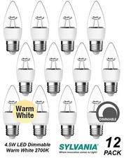 12 x Sylvania DIMMABLE LED 4.5W Clear Candle Light Globes / Bulbs Screw E27 Warm picture