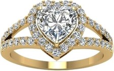 2CT  ROUND CUT MOISSANITE HALO WEDDING birthday RING 14K YELLOW GOLD FINISH picture