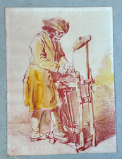 ANTOINE WATTEAU KNIFE GRINDER RED SEPIA TONE LITHOGRAPH FRATELLI ALINARI ITALY picture