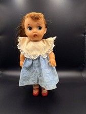 Vintage 1950s Rubber Girl Doll Made in Japan Blue Dress Painted Shoes Original picture