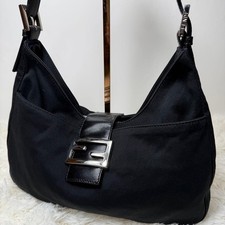 FENDI Mamma Baguette Black Jersey FF Logo Shoulder Bag Vintage Japan picture
