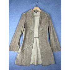 Arden B Womens Tan Suede Leather Whipstitch Longline Jacket Bell Sleeve Medium picture