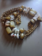 Miriam Haskell Vintage Signed Natural Stone Necklace 18-inch Boho-style. picture