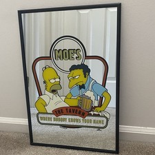 Vintage The Simpson’s Moe’s The Tavern Framed Mirror With Homer & Moe Bar Decor picture