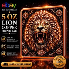 AMAZING Golden Lion High Relief 5 Oz 0.999 Copper Square picture