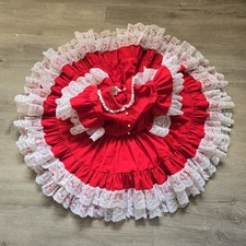 Vtg Mini World 2T Girls Dress Red White Lace Circle Dress Victorian Style picture