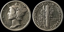 1921 Mercury Dime 90% Silver Vintage US Coin Winged Liberty Head Key Date VF picture