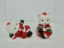 Vintage Fenton Glass Hand Painted Set Of 2 Christmas bears picture