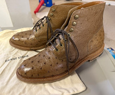 Grant Stone Men's Ostrich Leather Cap Toe Lace-Up Ankle Boots 11 E picture