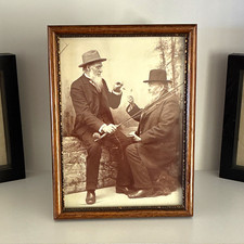 Antique late 1800’s Sepia Photograph Print Men Fly Fishing in Wood Frame 5x7 picture