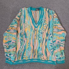 Coogi Size L V-Neck Sweater Mens 3D Textured Knit Pure New Wool Australia picture