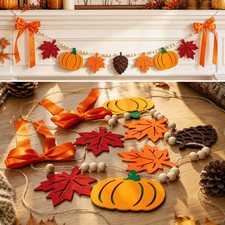 Fall Bow Garland with Acorns,Maple Leaves,Pumpkin Banner Orange Bow Decor for Ma picture