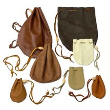 Leather Drawstring Pouch - Suede or Grain Keepsake Holder Bag picture