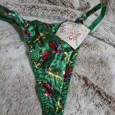 Vintage Sears Christmas Thong Panties Satin Santa Reindeer OSFA NWT Holiday picture