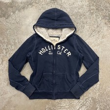 Hollister So Cal Navy Blue Sherpa Lined Full Zip Hoodie Womens Large picture