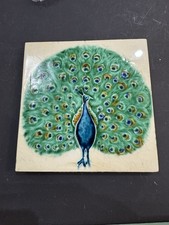 Vtg Colorful Peacock Ceramic Tile picture