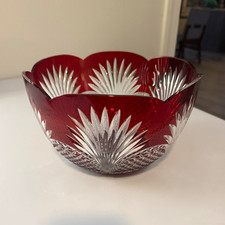 Vintage Hungarian Ruby Red Cut to Clear 24% Lead Crystal Bowl 9” Hand Cut picture