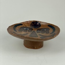 Unique Mid-Century Modern Ceramic Illustrated Face Pedestal Dish / Compote picture